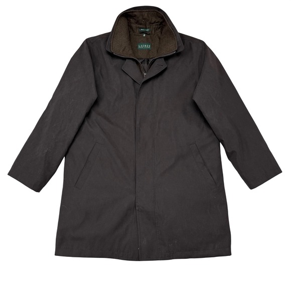 Lauren Ralph Lauren Over Coat Sz 40 Brown Wool Quilted Removeable Liner Commute